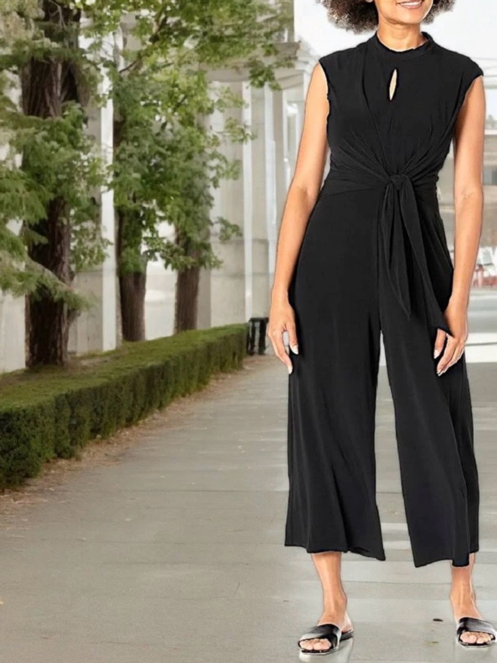NWT London Times Slate Blue Sleeveless Keyhole Jumpsuit